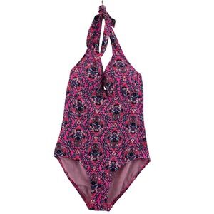 Boden‎ Enhancer Underwired Swimsuit Festival Pink Floral Vine Halter 36C NEW